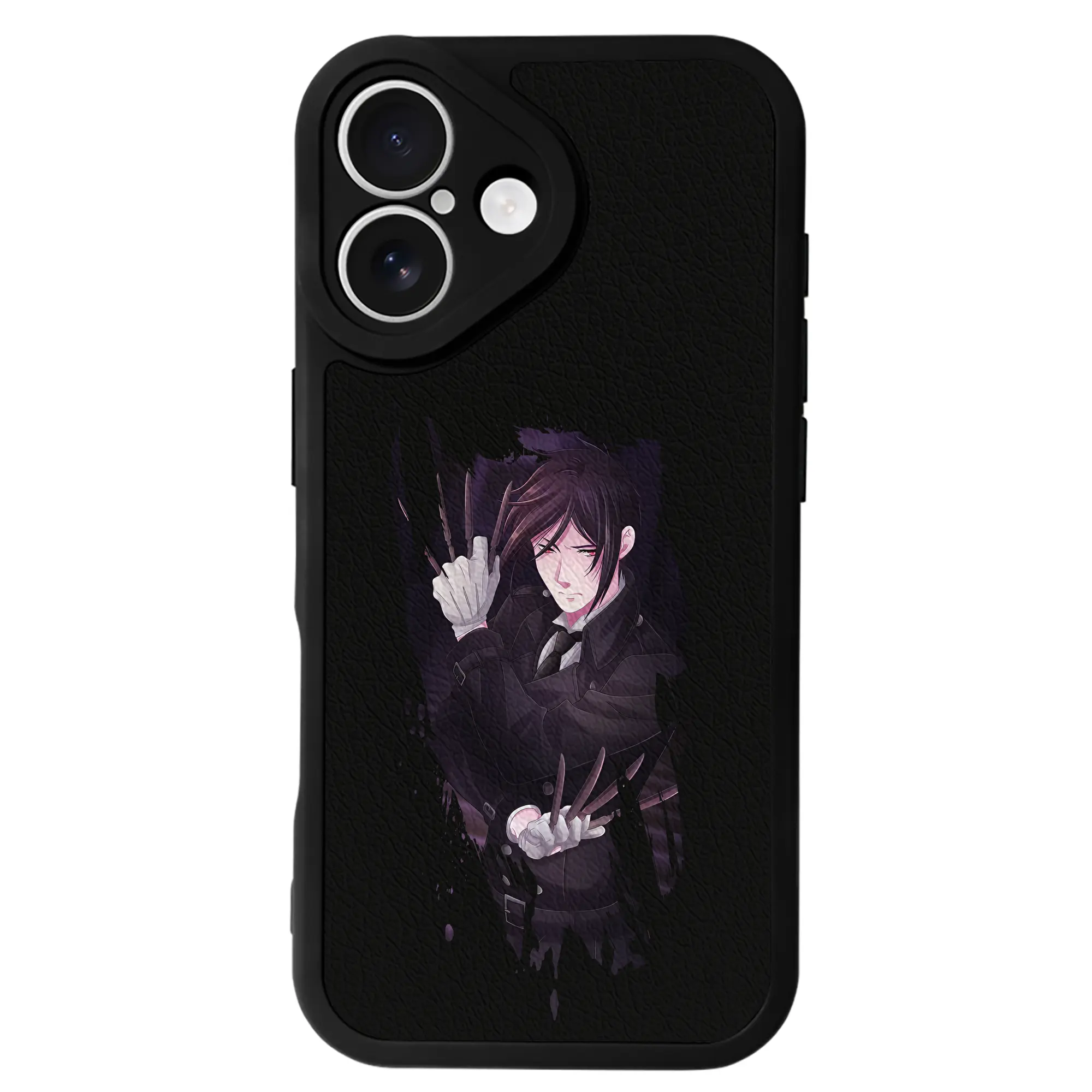 黒執事 グッズ,セバスチャン・ミカエリス - IPhone 16シリーズ対応 ・ シリコンスマホケース ・ レザー調 ・ 高精度フィット ・ 耐衝撃 ・ ワイヤレス充電対応 ・ 精密カット